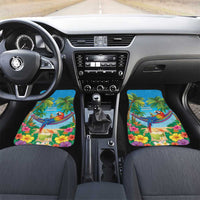 5 Oclock Somewhere Car Mats Hawaii Parrots Cocktail Summer Beach Vibe LT9 Set 2pcs - Front Blue - Polynesian Pride