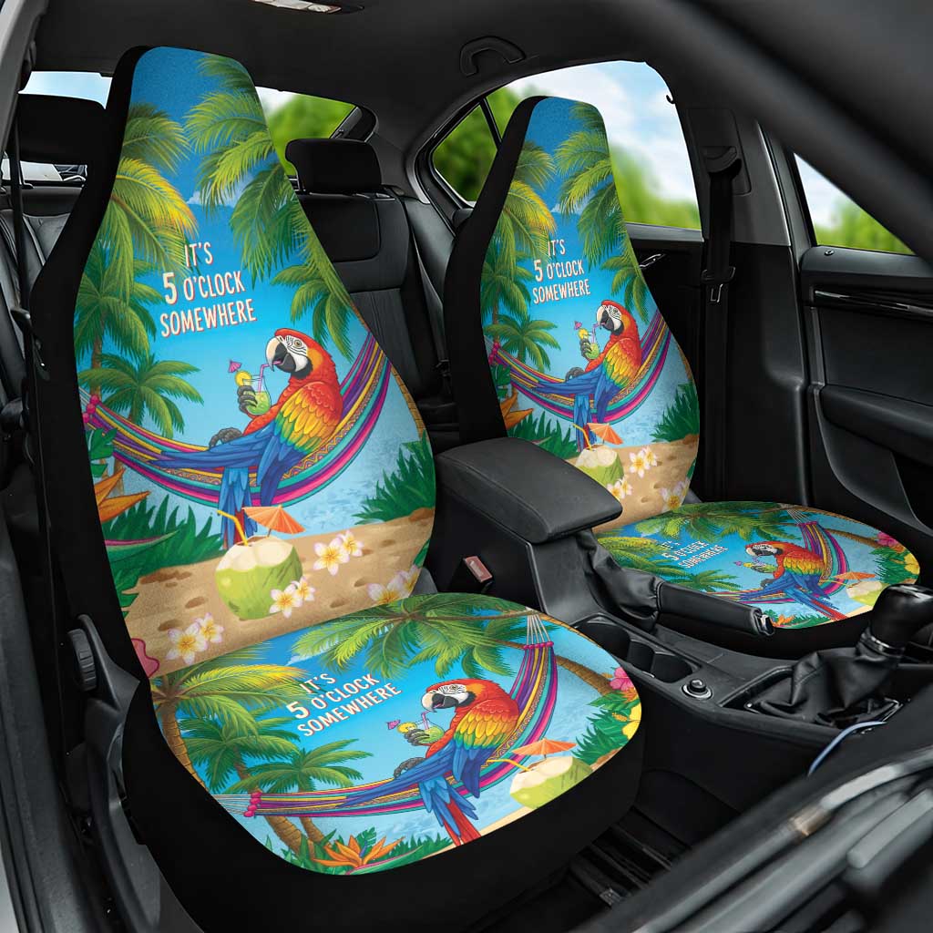 5 Oclock Somewhere Car Seat Cover Hawaii Parrots Cocktail Summer Beach Vibe LT9 One Size Blue - Polynesian Pride