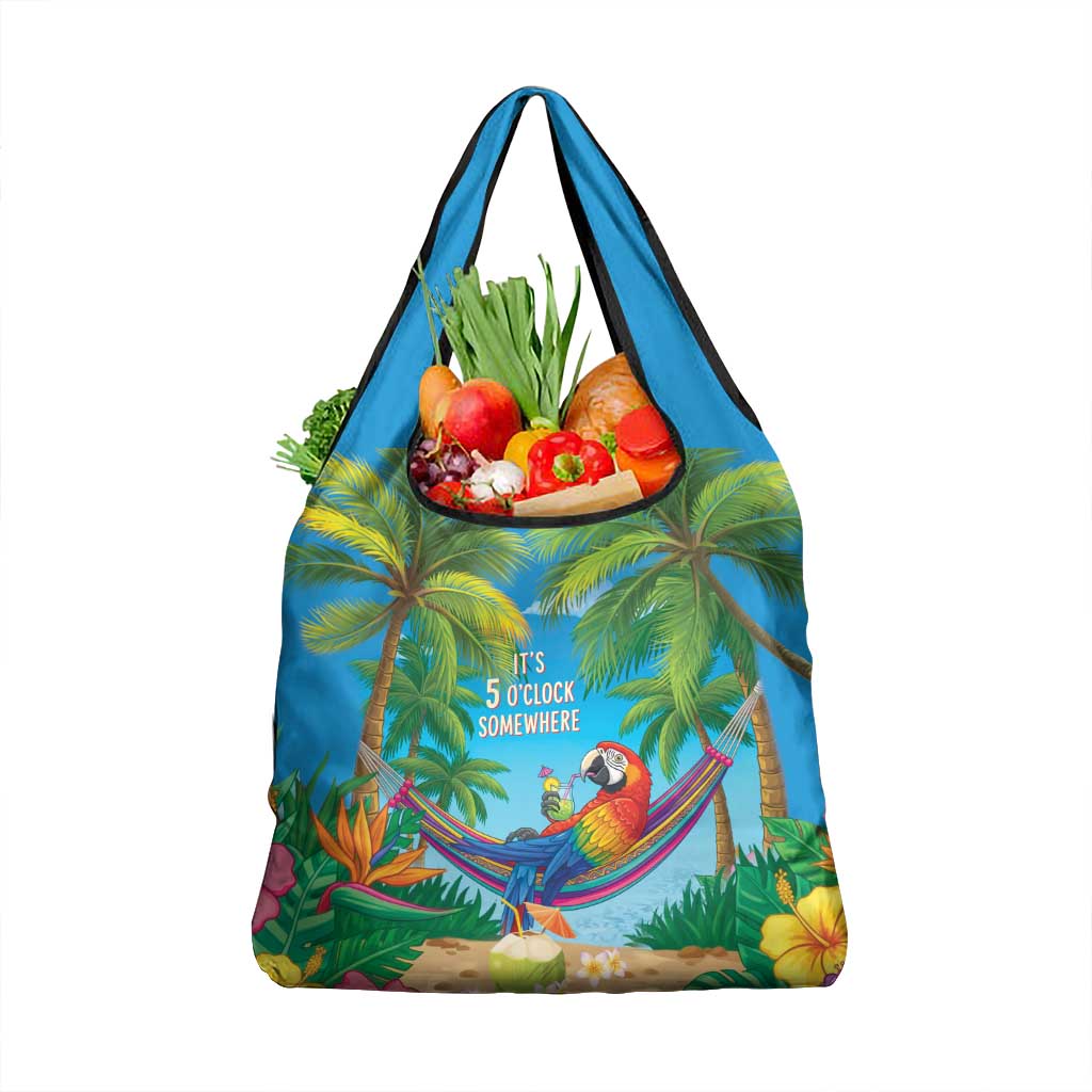 5 Oclock Somewhere Grocery Bag Hawaii Parrots Cocktail Summer Beach Vibe LT9 1-pack One Size Blue - Polynesian Pride
