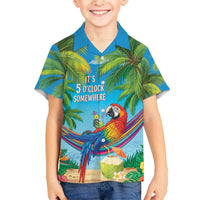 5 Oclock Somewhere Kid Hawaiian Shirt Hawaii Parrots Cocktail Summer Beach Vibe LT9 Kid Blue - Polynesian Pride