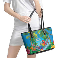 5 Oclock Somewhere Leather Tote Bag Hawaii Parrots Cocktail Summer Beach Vibe LT9 - Polynesian Pride