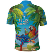 5 Oclock Somewhere Polo Shirt Hawaii Parrots Cocktail Summer Beach Vibe LT9 - Polynesian Pride