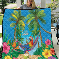 5 Oclock Somewhere Quilt Hawaii Parrots Cocktail Summer Beach Vibe LT9 Blue - Polynesian Pride