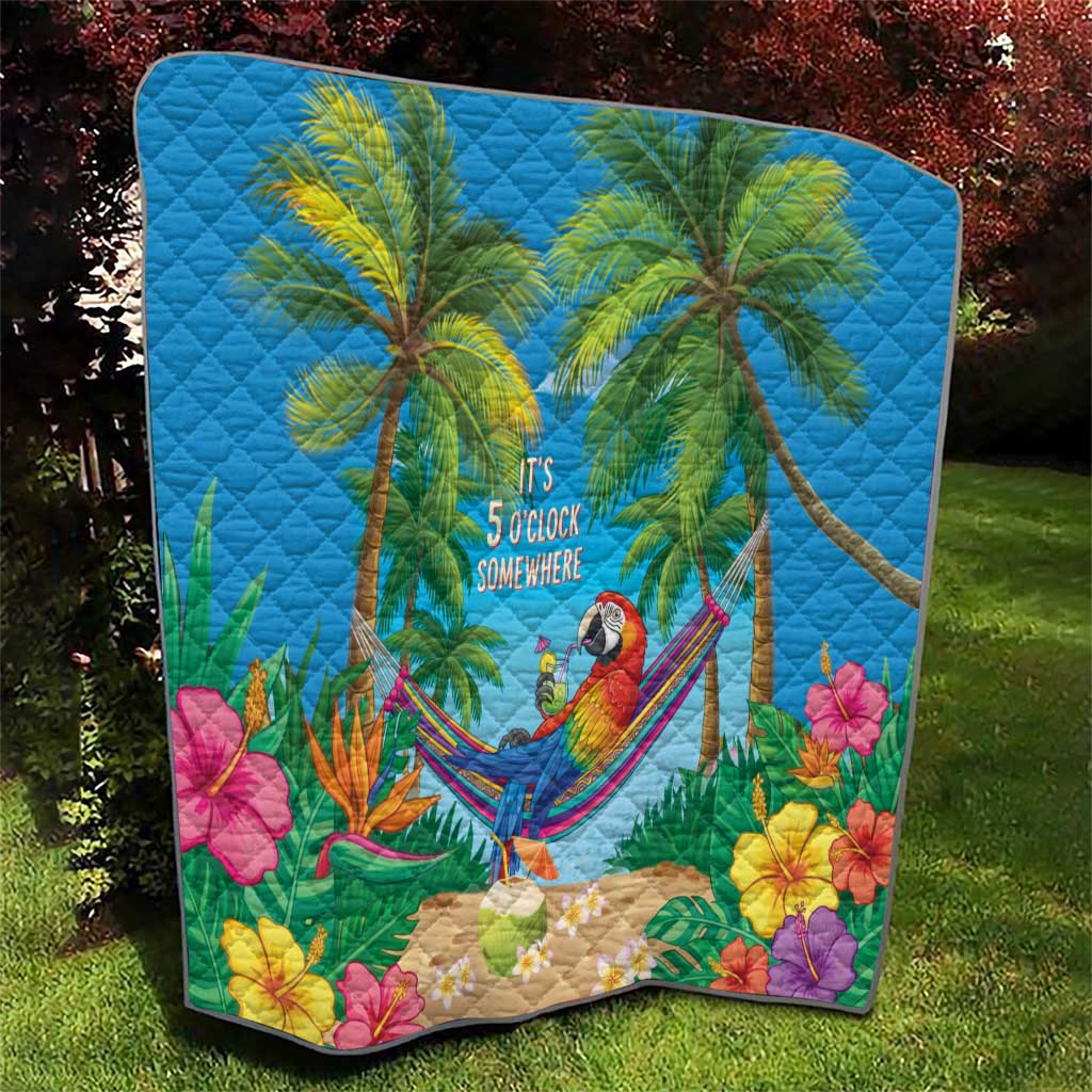 5 Oclock Somewhere Quilt Hawaii Parrots Cocktail Summer Beach Vibe LT9 - Polynesian Pride
