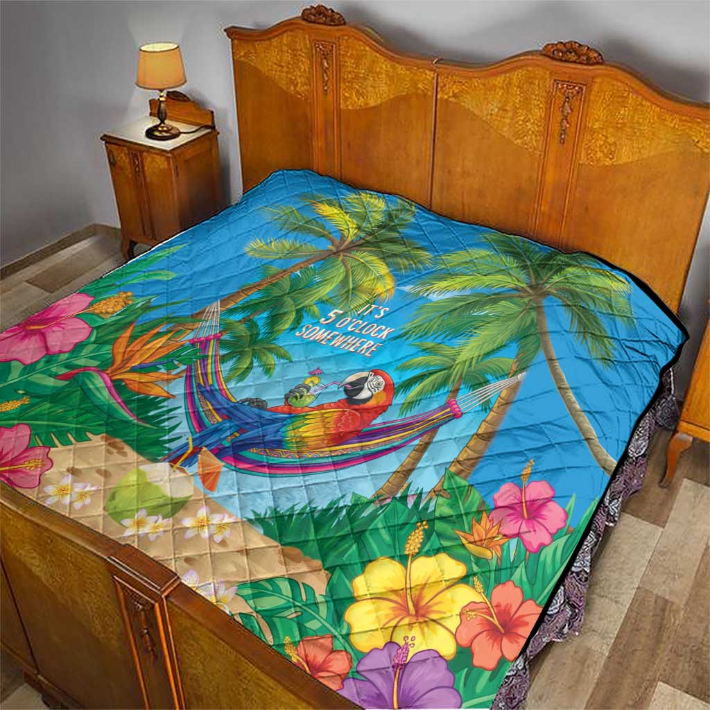 5 Oclock Somewhere Quilt Hawaii Parrots Cocktail Summer Beach Vibe LT9 - Polynesian Pride