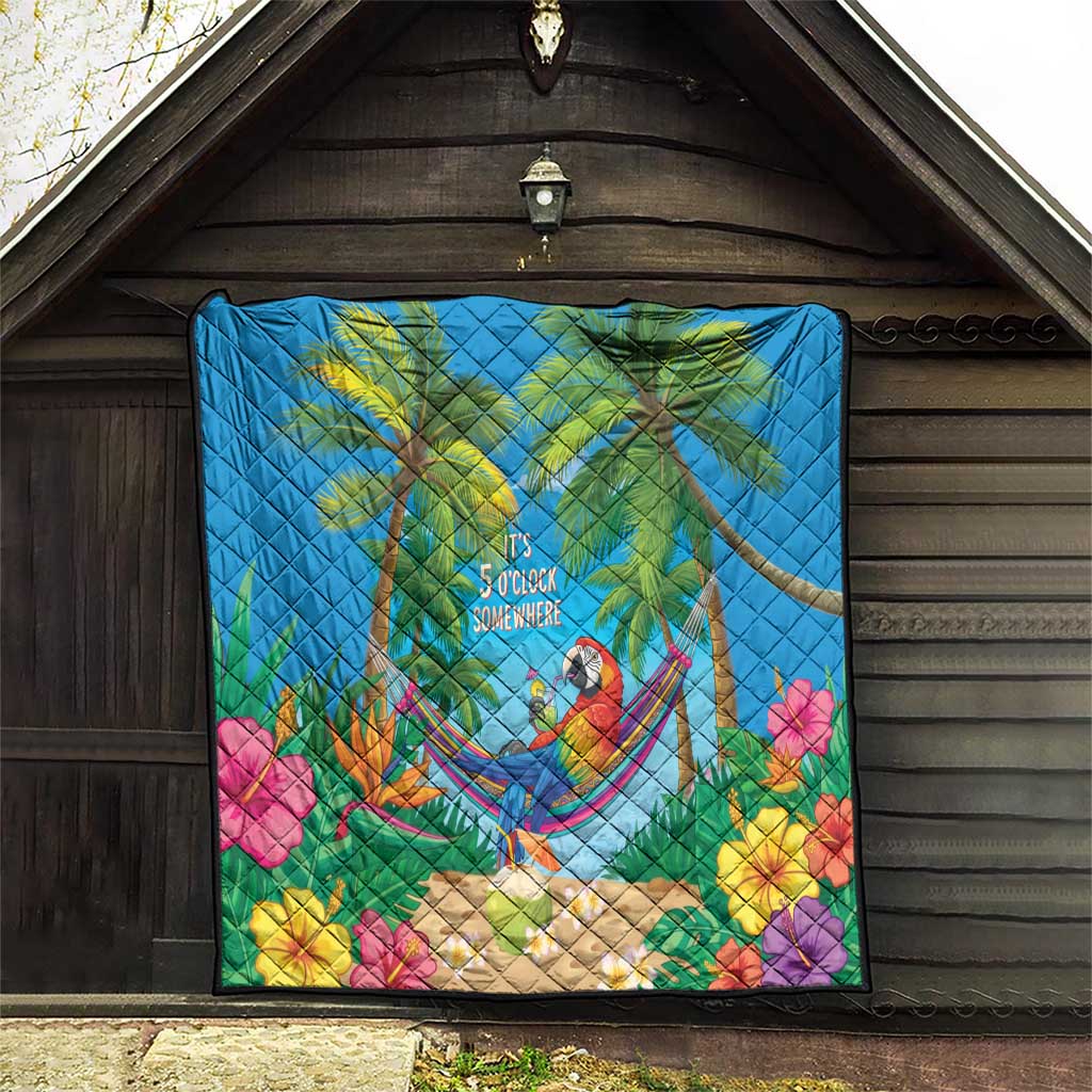 5 Oclock Somewhere Quilt Hawaii Parrots Cocktail Summer Beach Vibe LT9 - Polynesian Pride