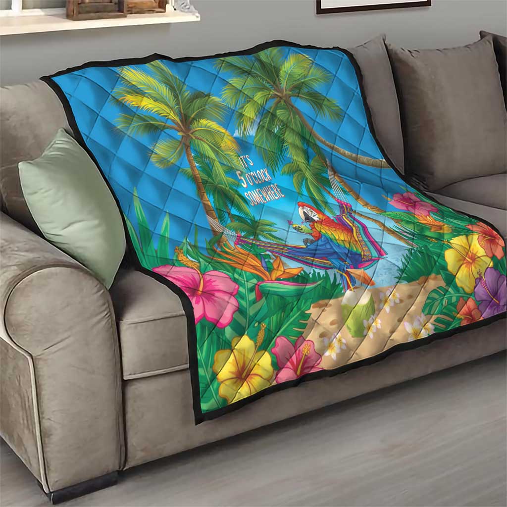 5 Oclock Somewhere Quilt Hawaii Parrots Cocktail Summer Beach Vibe LT9 - Polynesian Pride