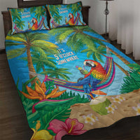 5 Oclock Somewhere Quilt Bed Set Hawaii Parrots Cocktail Summer Beach Vibe LT9 Blue - Polynesian Pride