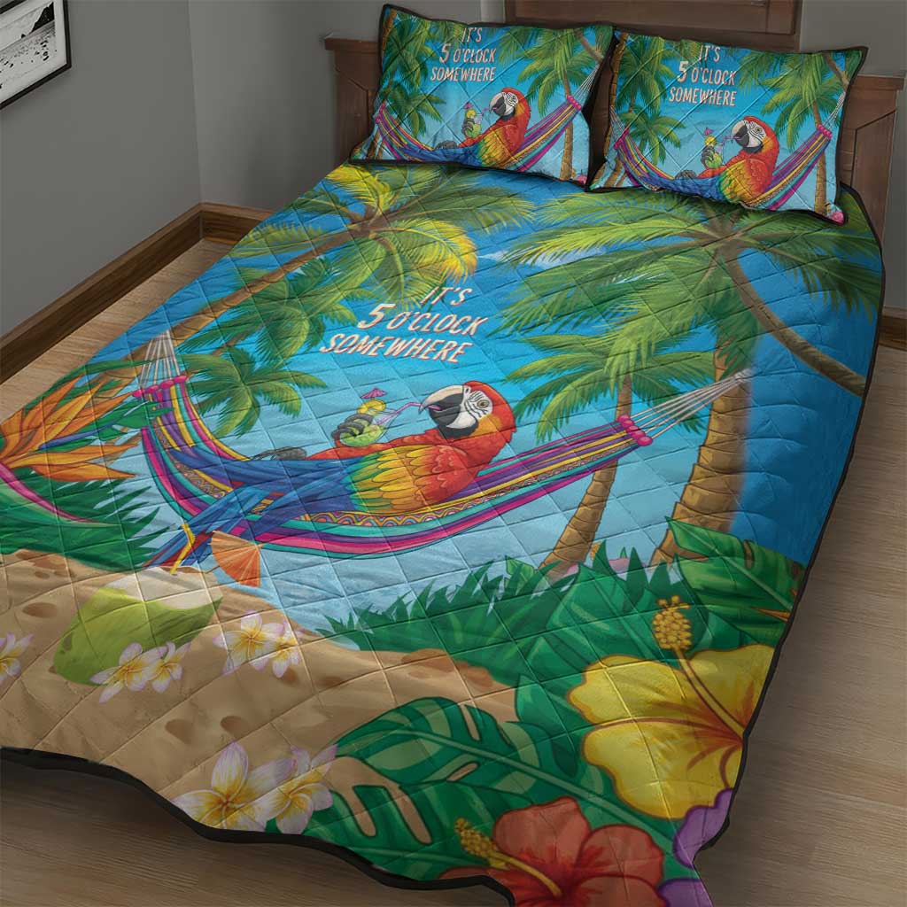 5 Oclock Somewhere Quilt Bed Set Hawaii Parrots Cocktail Summer Beach Vibe LT9 - Polynesian Pride