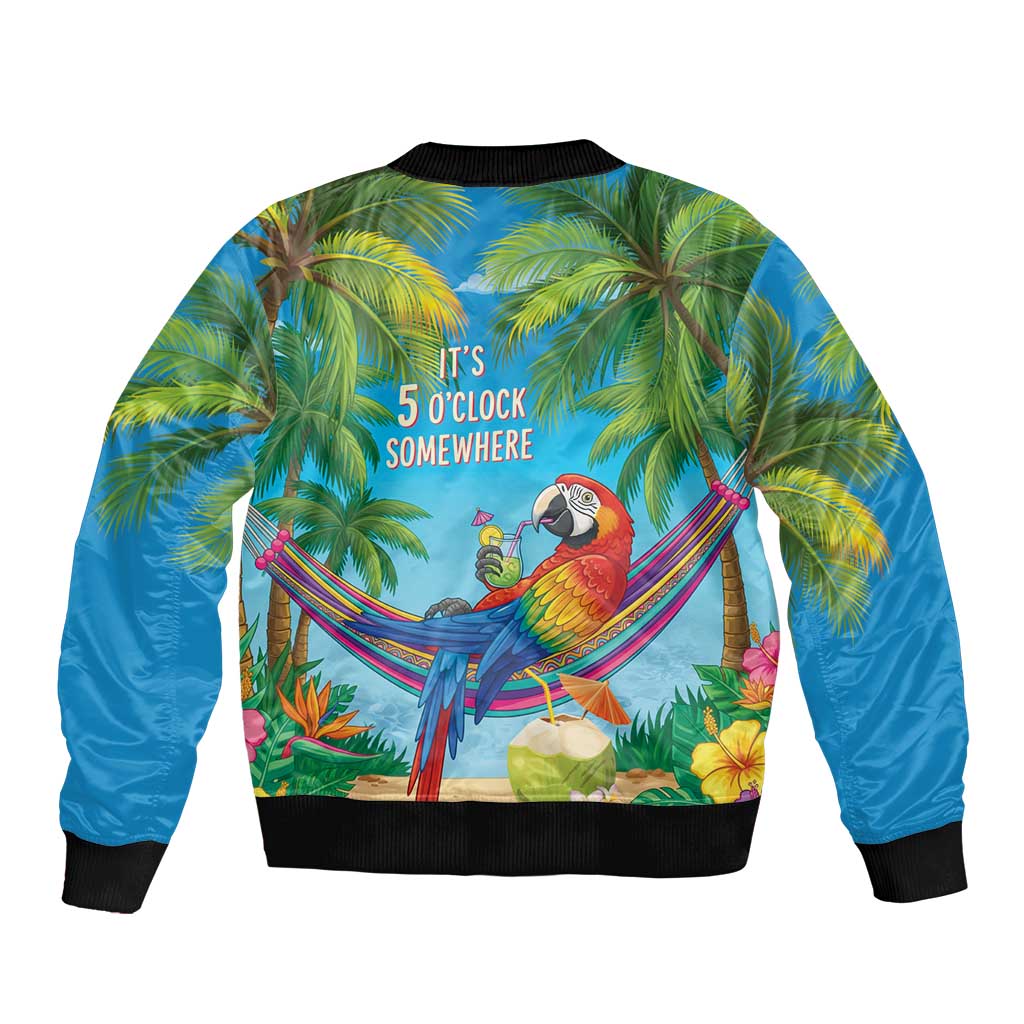 5 Oclock Somewhere Sleeve Zip Bomber Jacket Hawaii Parrots Cocktail Summer Beach Vibe LT9 - Polynesian Pride