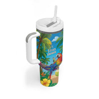 5 Oclock Somewhere Tumbler With Handle Hawaii Parrots Cocktail Summer Beach Vibe LT9 - Polynesian Pride