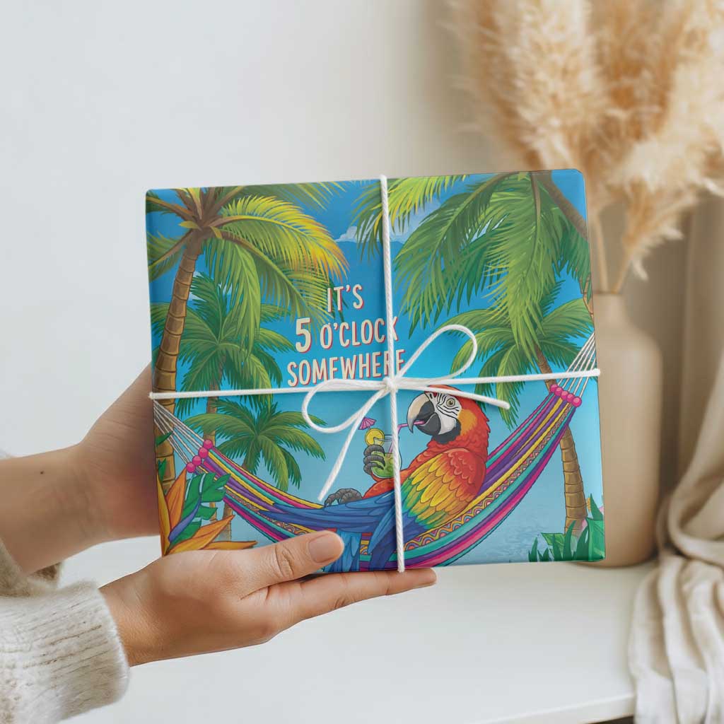 5 Oclock Somewhere Wrapping Paper Hawaii Parrots Cocktail Summer Beach Vibe LT9 - Polynesian Pride