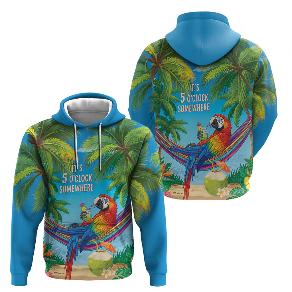 5 Oclock Somewhere Zip Hoodie Hawaii Parrots Cocktail Summer Beach Vibe LT9 - Polynesian Pride