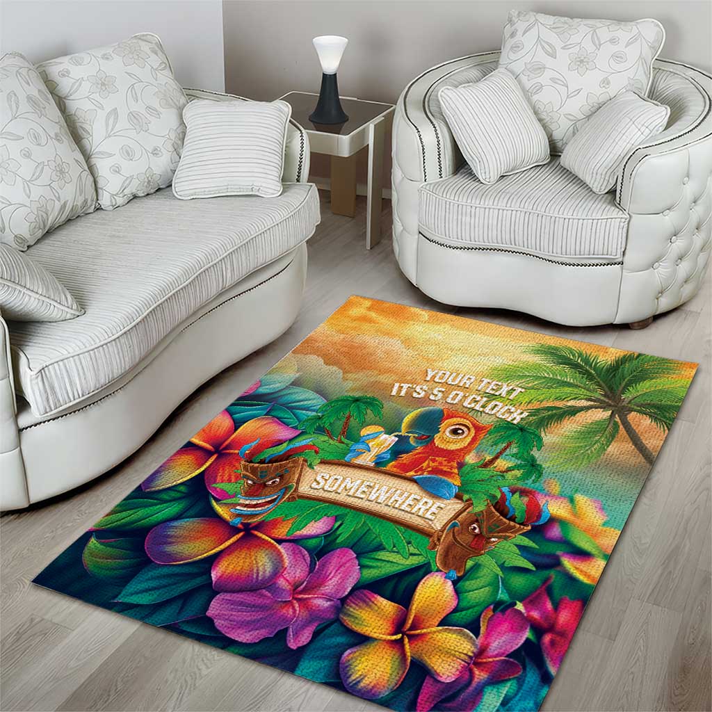 5 Oclock Somewhere Personalized Area Rug Hawaii Parrots Plumeria Summer Vibe LT9 - Polynesian Pride