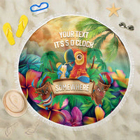 5 Oclock Somewhere Personalized Beach Blanket Hawaii Parrots Plumeria Summer Vibe LT9 One Size 150cm Yellow - Polynesian Pride