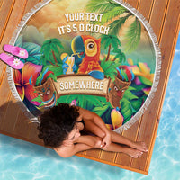 5 Oclock Somewhere Personalized Beach Blanket Hawaii Parrots Plumeria Summer Vibe LT9 - Polynesian Pride