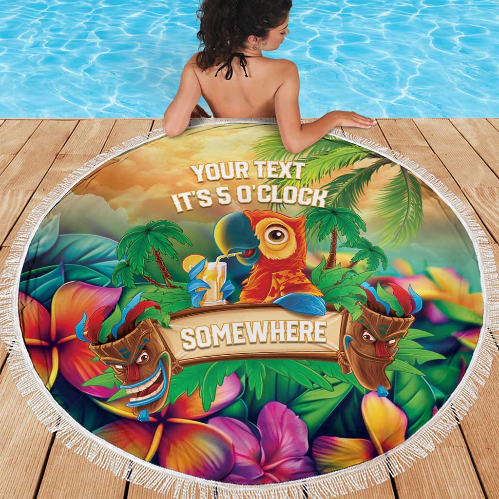 5 Oclock Somewhere Personalized Beach Blanket Hawaii Parrots Plumeria Summer Vibe LT9 - Polynesian Pride