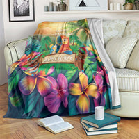 5 Oclock Somewhere Personalized Blanket Hawaii Parrots Plumeria Summer Vibe LT9 Yellow - Polynesian Pride