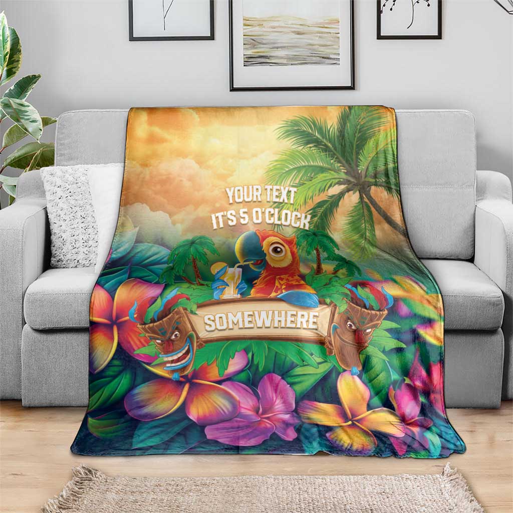 5 Oclock Somewhere Personalized Blanket Hawaii Parrots Plumeria Summer Vibe LT9 - Polynesian Pride