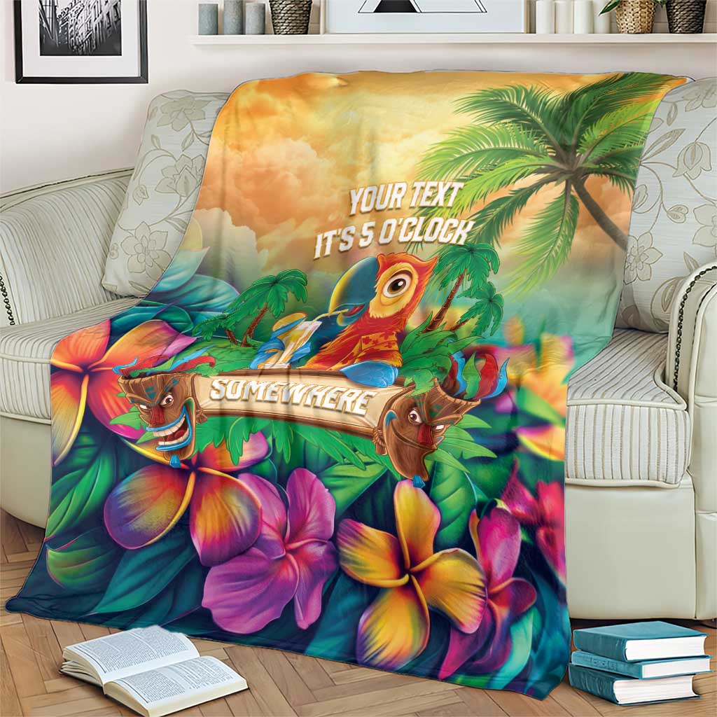 5 Oclock Somewhere Personalized Blanket Hawaii Parrots Plumeria Summer Vibe LT9 - Polynesian Pride
