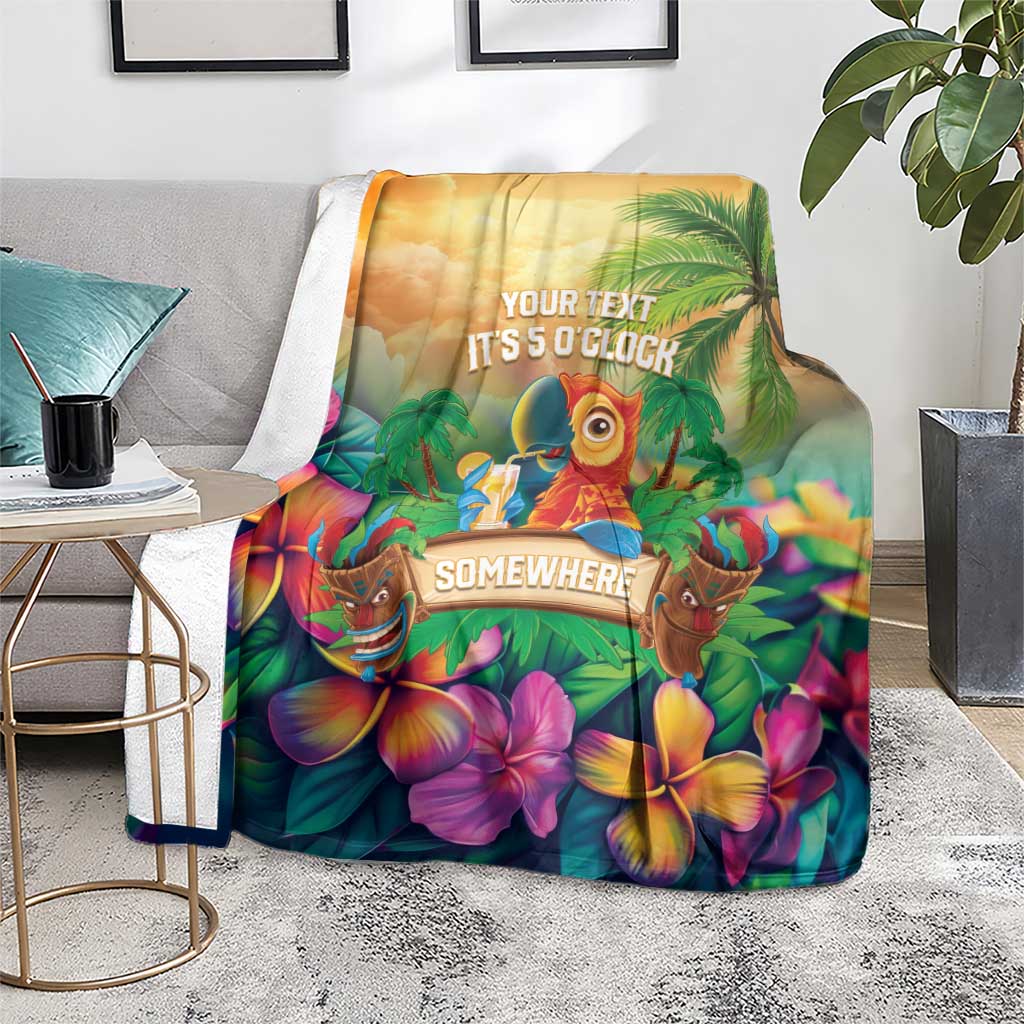 5 Oclock Somewhere Personalized Blanket Hawaii Parrots Plumeria Summer Vibe LT9 - Polynesian Pride