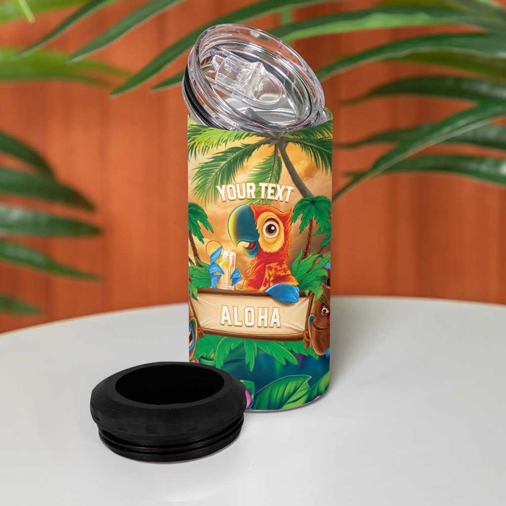 5 Oclock Somewhere Personalized 4 in 1 Can Cooler Tumbler Hawaii Parrots Plumeria Summer Vibe LT9 - Polynesian Pride