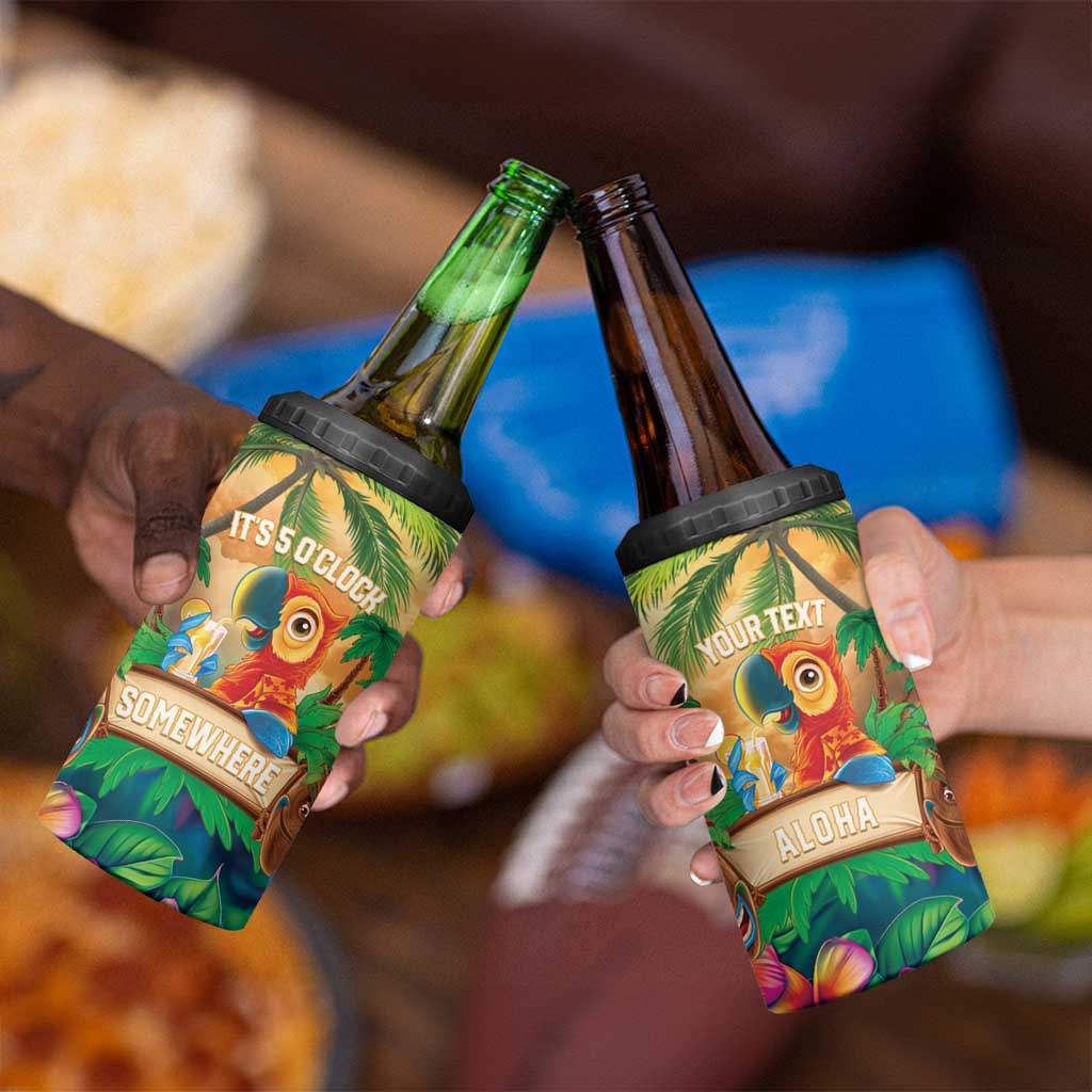 5 Oclock Somewhere Personalized 4 in 1 Can Cooler Tumbler Hawaii Parrots Plumeria Summer Vibe LT9 - Polynesian Pride