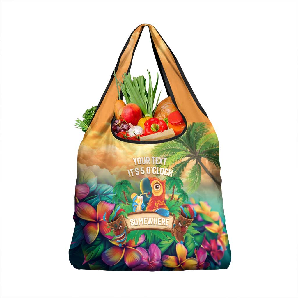 5 Oclock Somewhere Personalized Grocery Bag Hawaii Parrots Plumeria Summer Vibe LT9 1-pack One Size Yellow - Polynesian Pride