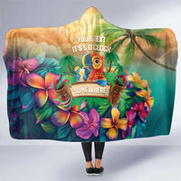 5 Oclock Somewhere Personalized Hooded Blanket Hawaii Parrots Plumeria Summer Vibe LT9 One Size Yellow - Polynesian Pride
