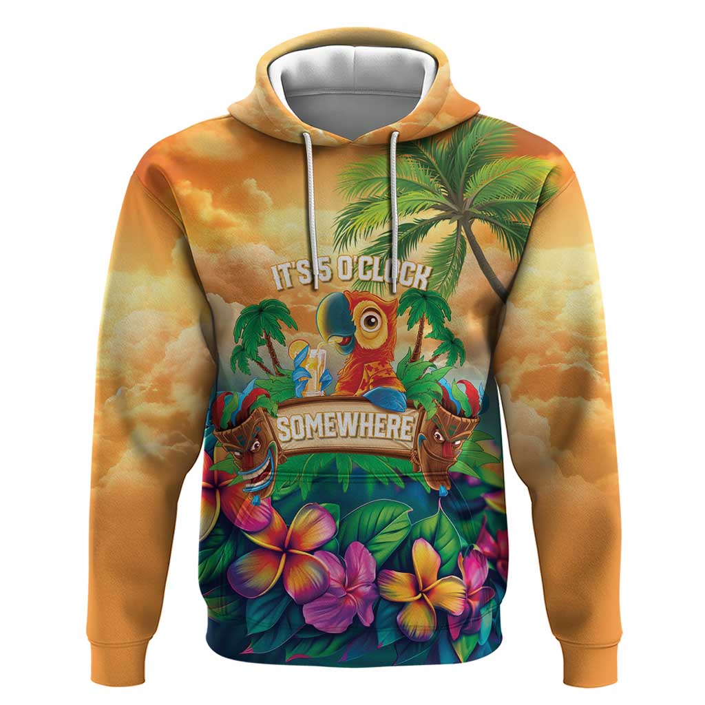 5 Oclock Somewhere Personalized Hoodie Hawaii Parrots Plumeria Summer Vibe LT9 Pullover Hoodie Yellow - Polynesian Pride