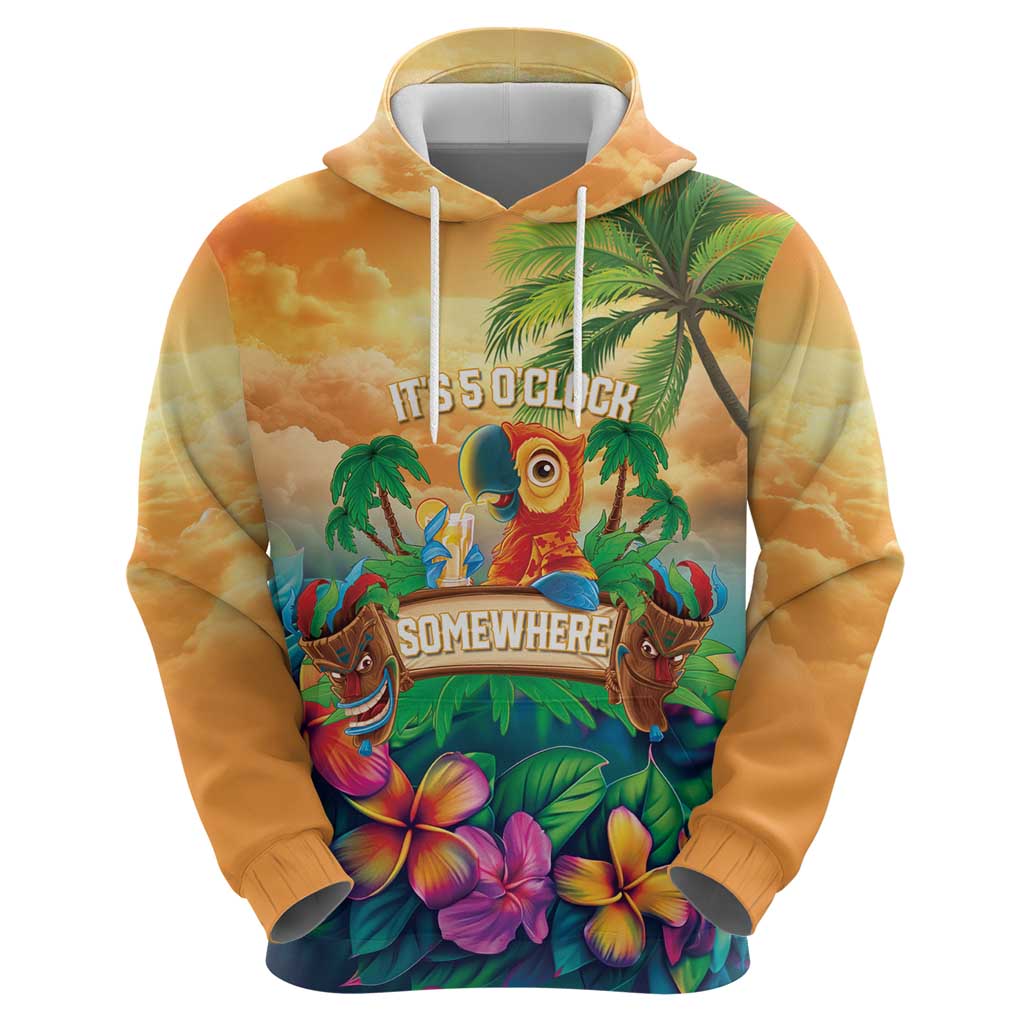 5 Oclock Somewhere Personalized Hoodie Hawaii Parrots Plumeria Summer Vibe LT9 - Polynesian Pride