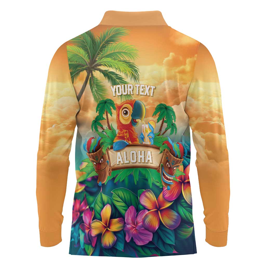 5 Oclock Somewhere Personalized Long Sleeve Polo Shirt Hawaii Parrots Plumeria Summer Vibe LT9 - Polynesian Pride