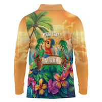 5 Oclock Somewhere Personalized Long Sleeve Polo Shirt Hawaii Parrots Plumeria Summer Vibe LT9 - Polynesian Pride