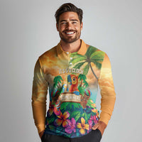 5 Oclock Somewhere Personalized Long Sleeve Polo Shirt Hawaii Parrots Plumeria Summer Vibe LT9 - Polynesian Pride