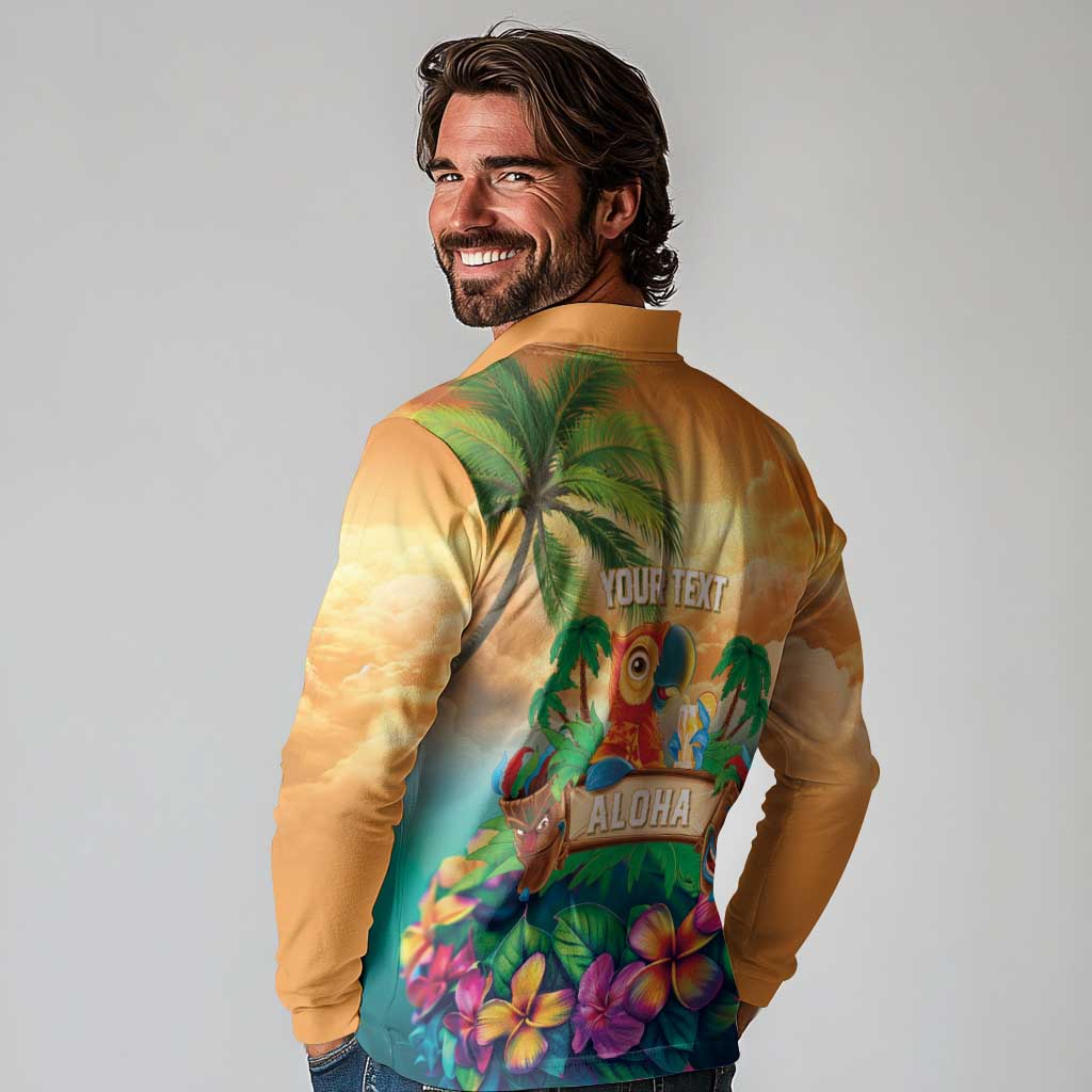 5 Oclock Somewhere Personalized Long Sleeve Polo Shirt Hawaii Parrots Plumeria Summer Vibe LT9 - Polynesian Pride
