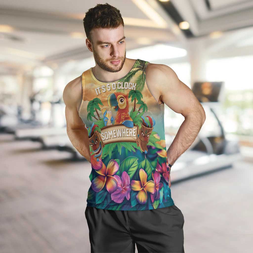 5 Oclock Somewhere Personalized Men Tank Top Hawaii Parrots Plumeria Summer Vibe LT9 Yellow - Polynesian Pride