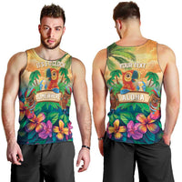 5 Oclock Somewhere Personalized Men Tank Top Hawaii Parrots Plumeria Summer Vibe LT9 - Polynesian Pride