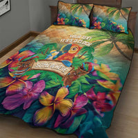 5 Oclock Somewhere Personalized Quilt Bed Set Hawaii Parrots Plumeria Summer Vibe LT9 - Polynesian Pride