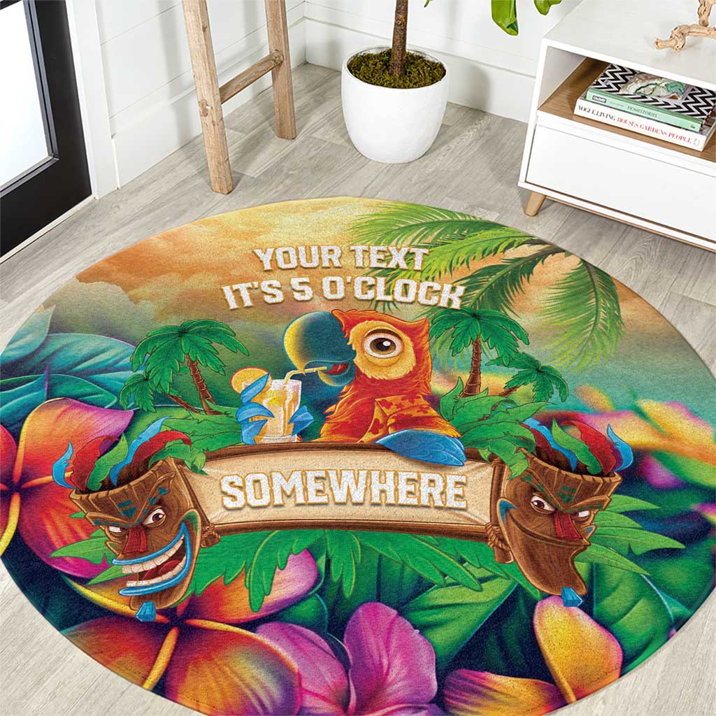 5 Oclock Somewhere Personalized Round Carpet Hawaii Parrots Plumeria Summer Vibe LT9 Yellow - Polynesian Pride
