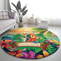 5 Oclock Somewhere Personalized Round Carpet Hawaii Parrots Plumeria Summer Vibe LT9 - Polynesian Pride