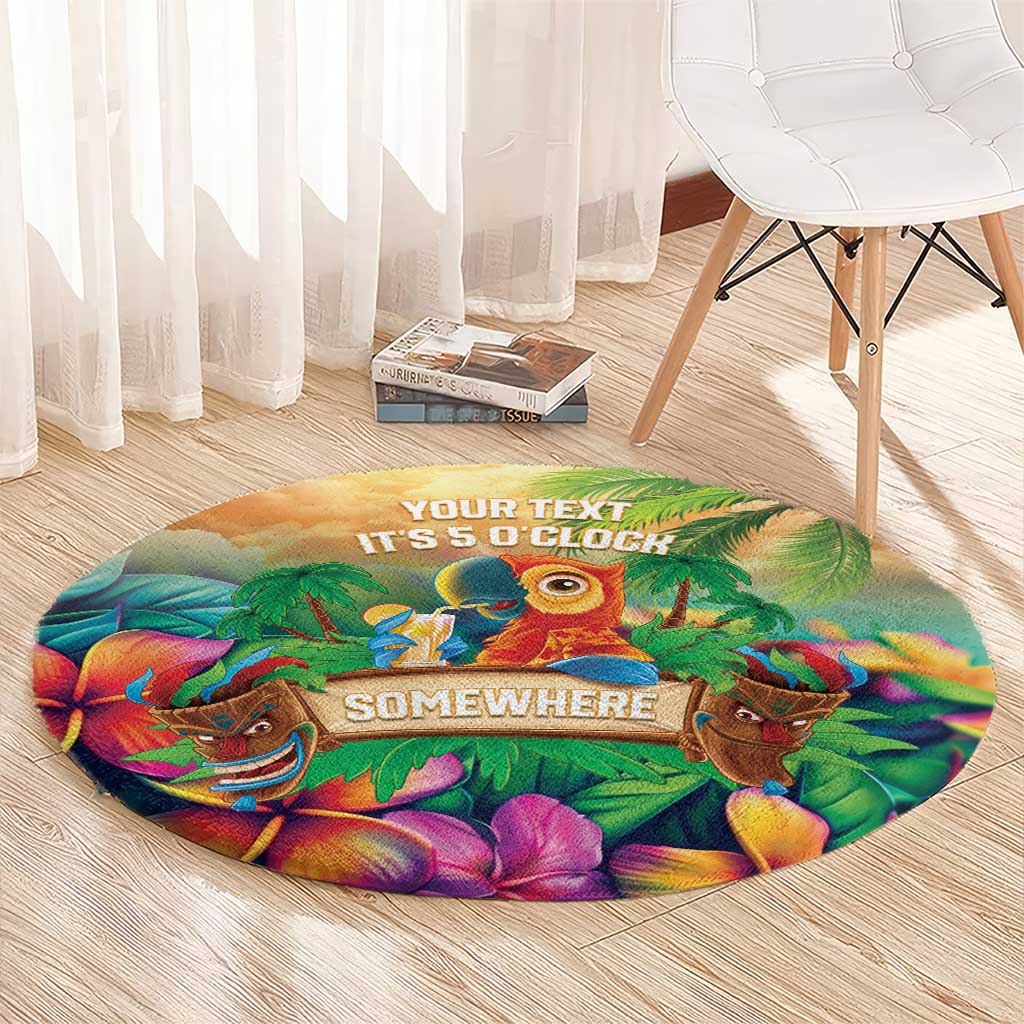 5 Oclock Somewhere Personalized Round Carpet Hawaii Parrots Plumeria Summer Vibe LT9 - Polynesian Pride
