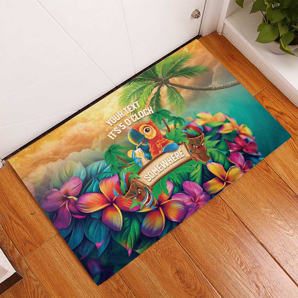 5 Oclock Somewhere Personalized Rubber Doormat Hawaii Parrots Plumeria Summer Vibe LT9 - Polynesian Pride