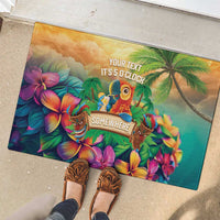 5 Oclock Somewhere Personalized Rubber Doormat Hawaii Parrots Plumeria Summer Vibe LT9 - Polynesian Pride