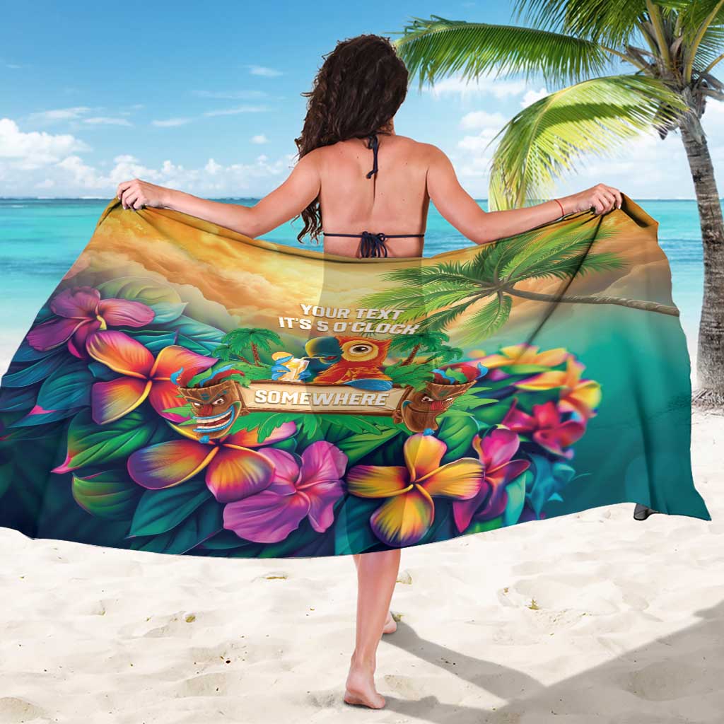 5 Oclock Somewhere Personalized Sarong Hawaii Parrots Plumeria Summer Vibe LT9 - Polynesian Pride