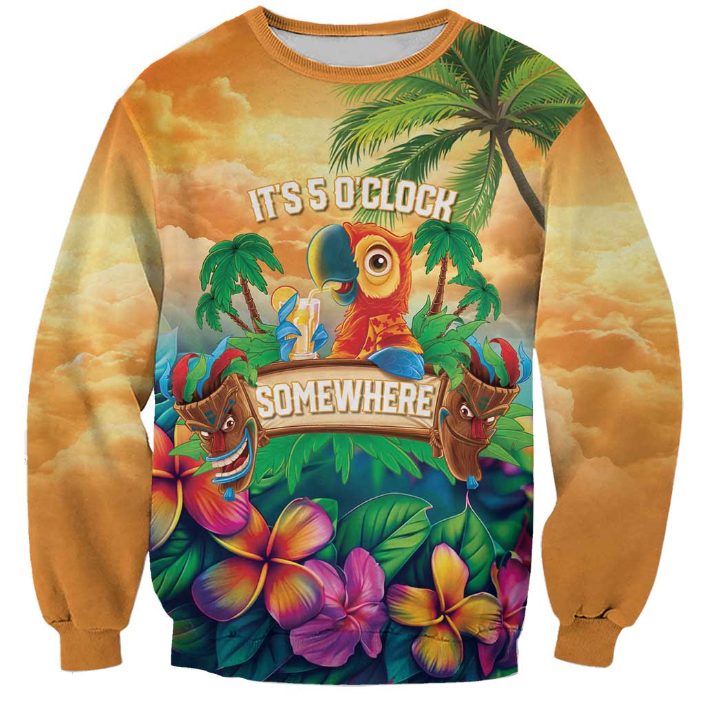 5 Oclock Somewhere Personalized Sweatshirt Hawaii Parrots Plumeria Summer Vibe LT9 Unisex Yellow - Polynesian Pride