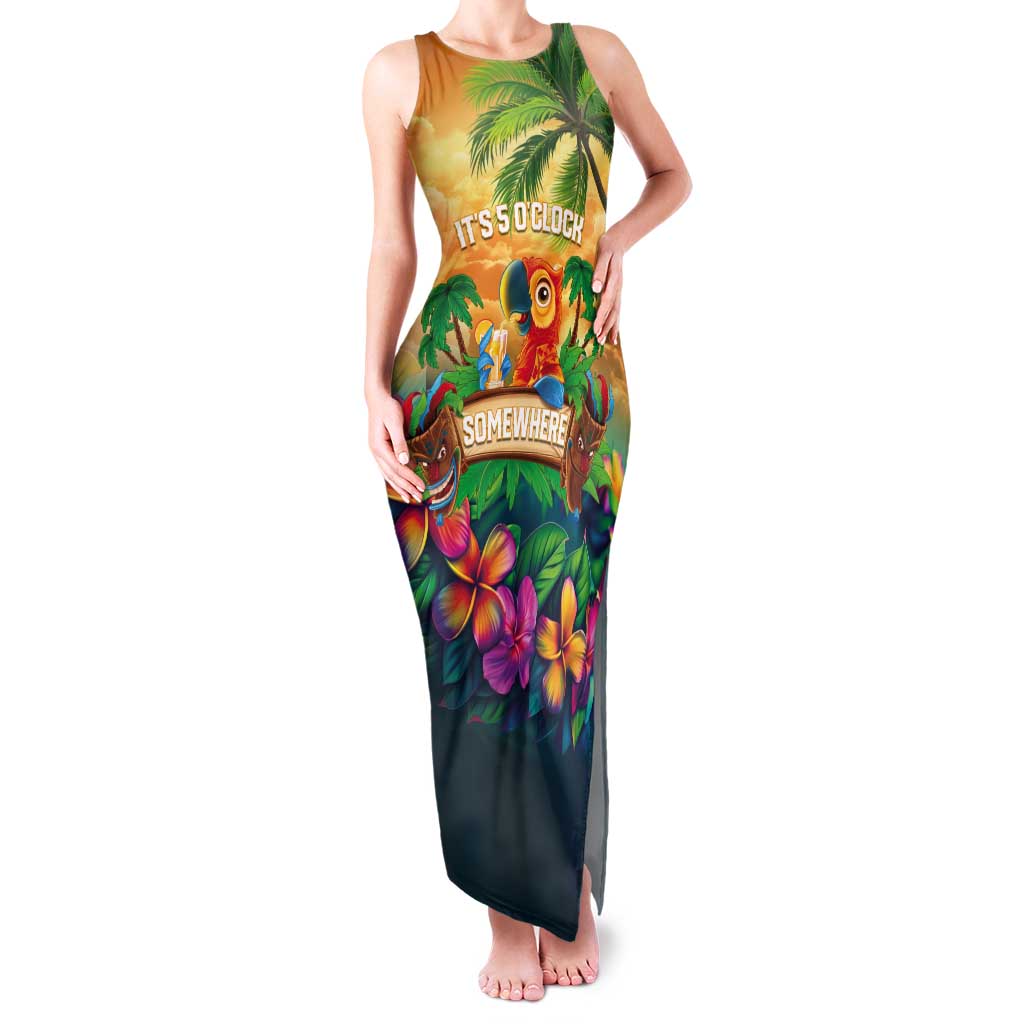 5 Oclock Somewhere Personalized Tank Maxi Dress Hawaii Parrots Plumeria Summer Vibe LT9 Women Yellow - Polynesian Pride
