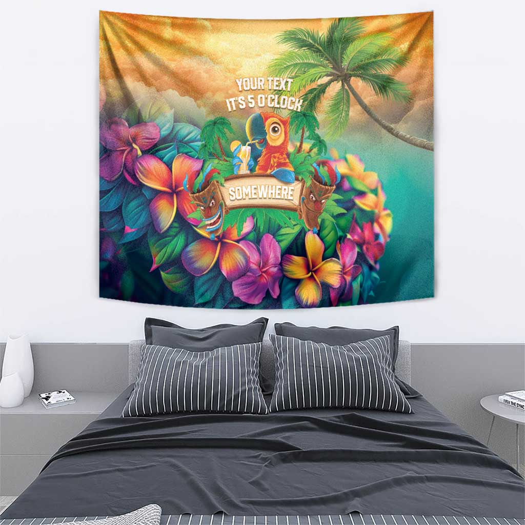 5 Oclock Somewhere Personalized Tapestry Hawaii Parrots Plumeria Summer Vibe LT9 - Polynesian Pride