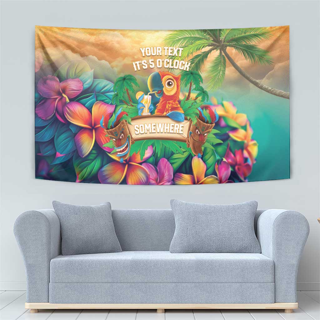 5 Oclock Somewhere Personalized Tapestry Hawaii Parrots Plumeria Summer Vibe LT9 - Polynesian Pride