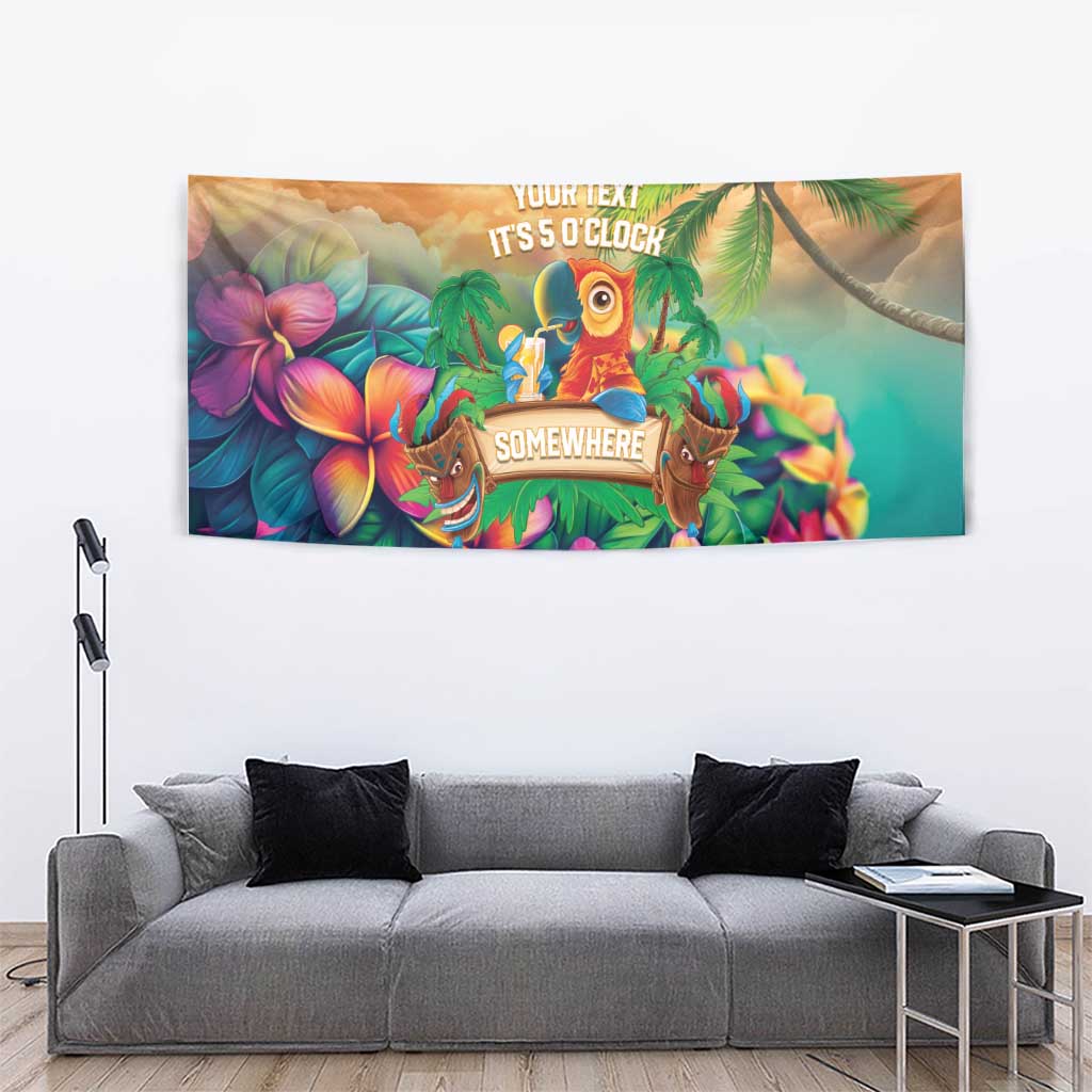 5 Oclock Somewhere Personalized Tapestry Hawaii Parrots Plumeria Summer Vibe LT9 - Polynesian Pride