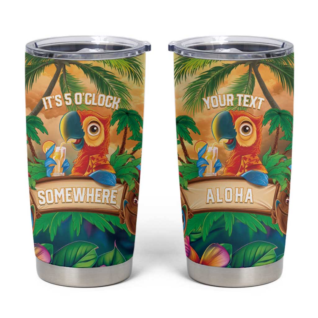 5 Oclock Somewhere Personalized Tumbler Cup Hawaii Parrots Plumeria Summer Vibe LT9 Yellow - Polynesian Pride